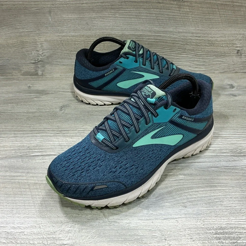 Brooks Adrenaline GTS 18 Womens Size 9.5B Teal Blue Lace-Up Sneakers 1202681B495